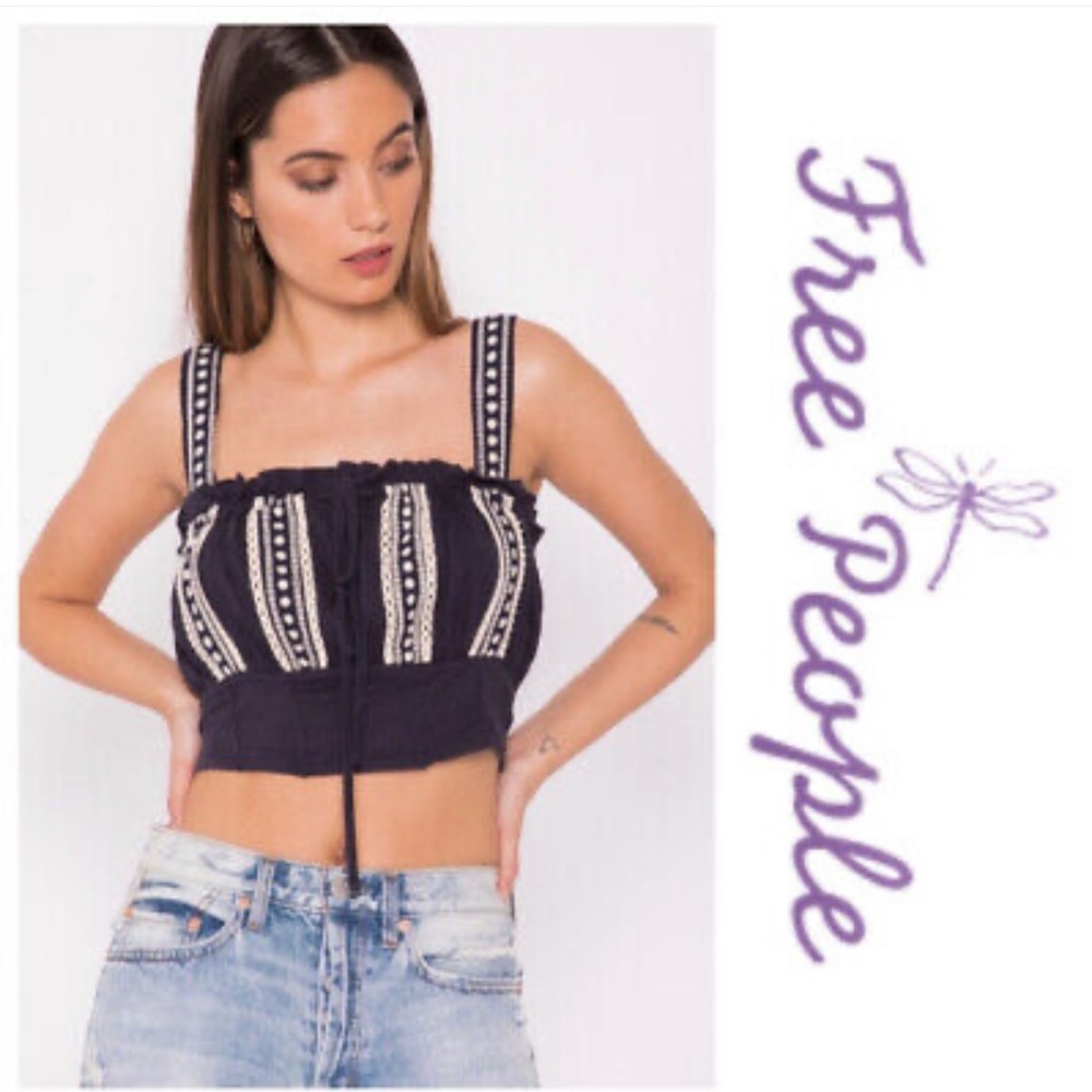 Free People Tops Crop Blue White Embroidered ✨brand new✨ Size XS
